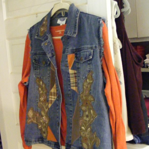 Diane Gilman Jackets & Blazers - Ladies Plus 1X DG2 Denim Vest & Croft & Barrow Orange Tee Shirt